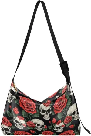 ALAZA Sugar Skull Rose Flower Black Floral Butterfly Women's Leather Hobo Handbag Shoulder Bag Crossbody Casual Large Tote Bag Purse