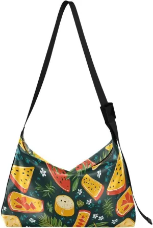ALAZA Summer Leaf Watermelon Fruit Women's Leather Hobo Handbag Shoulder Bag Crossbody Casual Large Tote Bag Purse