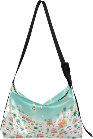 ALAZA Summer Ocean Sea Palm Tree City Women's Leather Hobo Handbag Shoulder Bag Crossbody Casual Large Tote Bag Purse