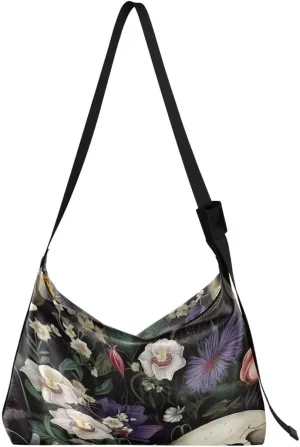 ALAZA Tropical Sugar Skull Flower Leaves Butterfly Women's Leather Hobo Handbag Shoulder Bag Crossbody Casual Large Tote Bag Purse