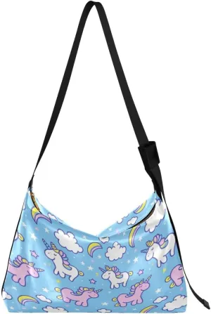 ALAZA Unicorn Cloud Blue Butterfly Women's Leather Hobo Handbag Shoulder Bag Crossbody Casual Large Tote Bag Purse