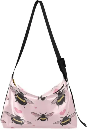 ALAZA Valentines Bee Heart Love Butterfly Women's Leather Hobo Handbag Shoulder Bag Crossbody Casual Large Tote Bag Purse