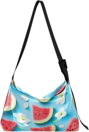 ALAZA Watermelon Blossom Blue Butterfly Women's Leather Hobo Handbag Shoulder Bag Crossbody Casual Large Tote Bag Purse