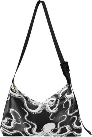 ALAZA White Octopus Black Women's Leather Hobo Handbag Shoulder Bag Crossbody Casual Large Tote Bag Purse
