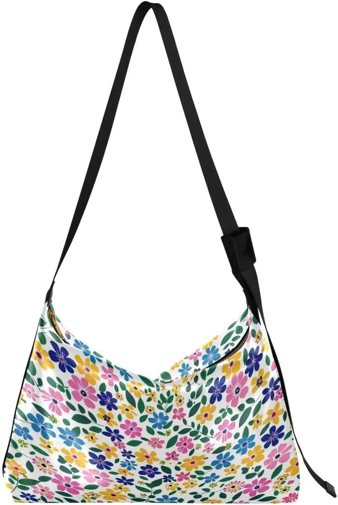 ALAZA Yellow Blue Flower Floral Butterfly Women's Leather Hobo Handbag Shoulder Bag Crossbody Casual Large Tote Bag Purse