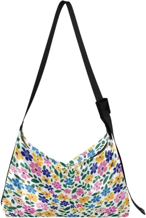 ALAZA Yellow Blue Flower Floral Butterfly Women's Leather Hobo Handbag Shoulder Bag Crossbody Casual Large Tote Bag Purse