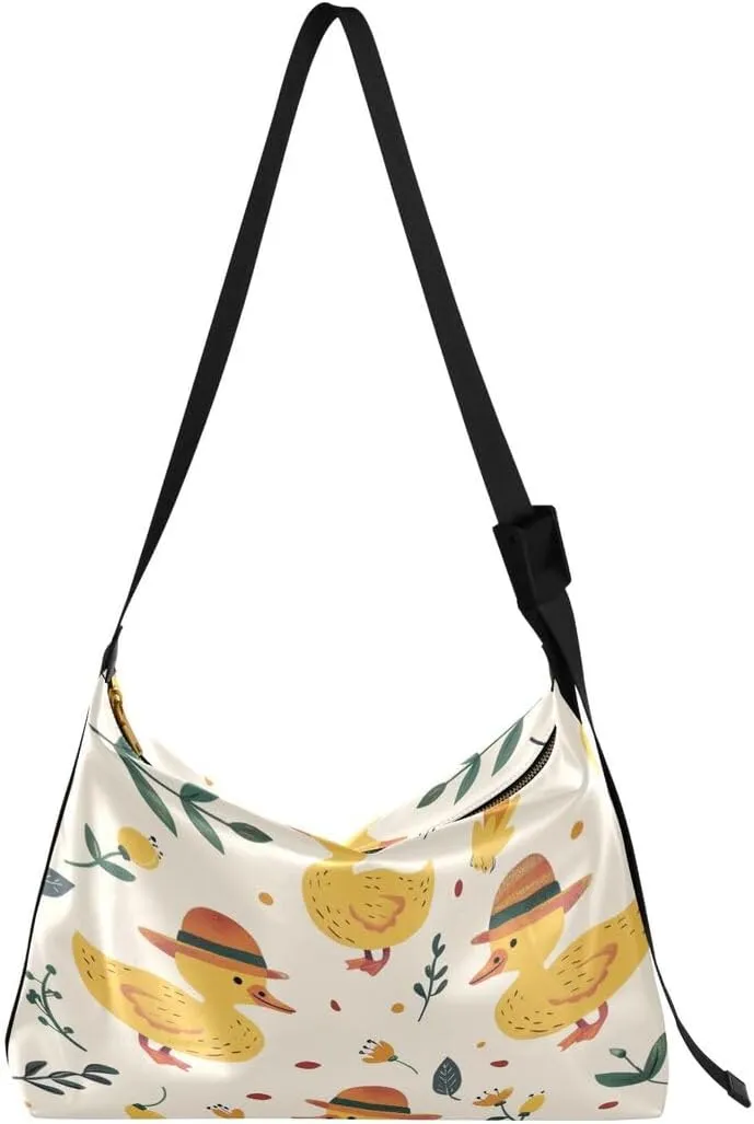 ALAZA Yellow Duck Flower Butterfly Women's Leather Hobo Handbag Shoulder Bag Crossbody Casual Large Tote Bag Purse