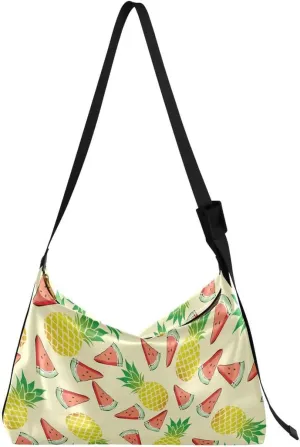 ALAZA Yellow Pineapple Watermelon Women's Leather Hobo Handbag Shoulder Bag Crossbody Casual Large Tote Bag Purse