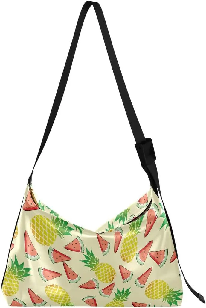ALAZA Yellow Pineapple Watermelon Women's Leather Hobo Handbag Shoulder Bag Crossbody Casual Large Tote Bag Purse