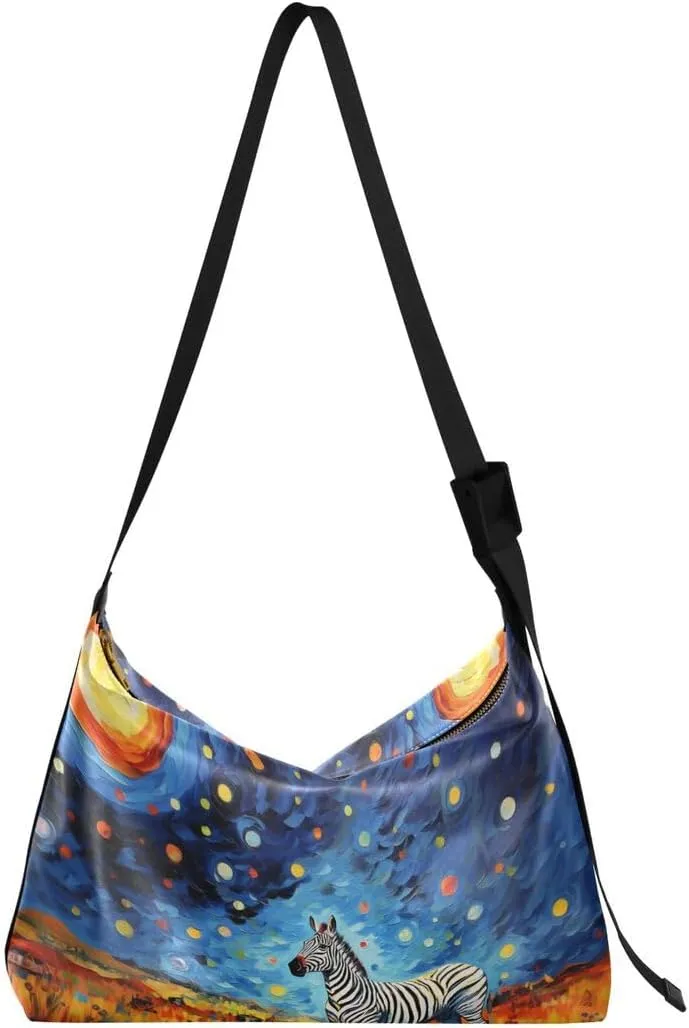 ALAZA Zebra Starry Night Women's Leather Hobo Handbag Shoulder Bag Crossbody Casual Large Tote Bag Purse