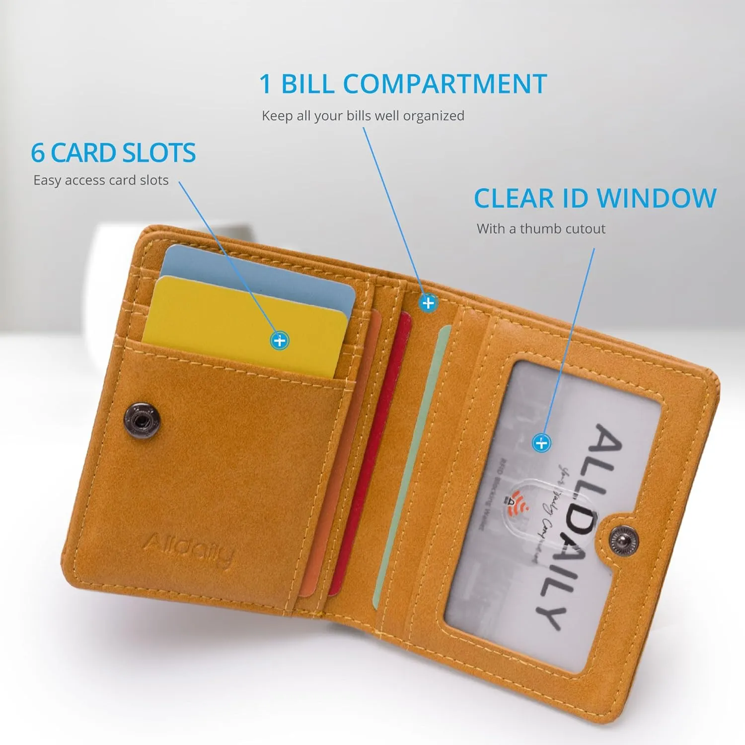 Alldaily Small RFID Wallet for Women Slim Compact Bifold Pocket Ladies Travel Mini Purse (Yellow)