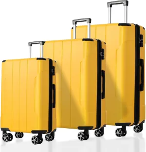and Stylish 3-Piece Luggage Set, Expandable Hard Shell Suitcases with Spinner Wheels, Yellow, 20/24/28 inch
