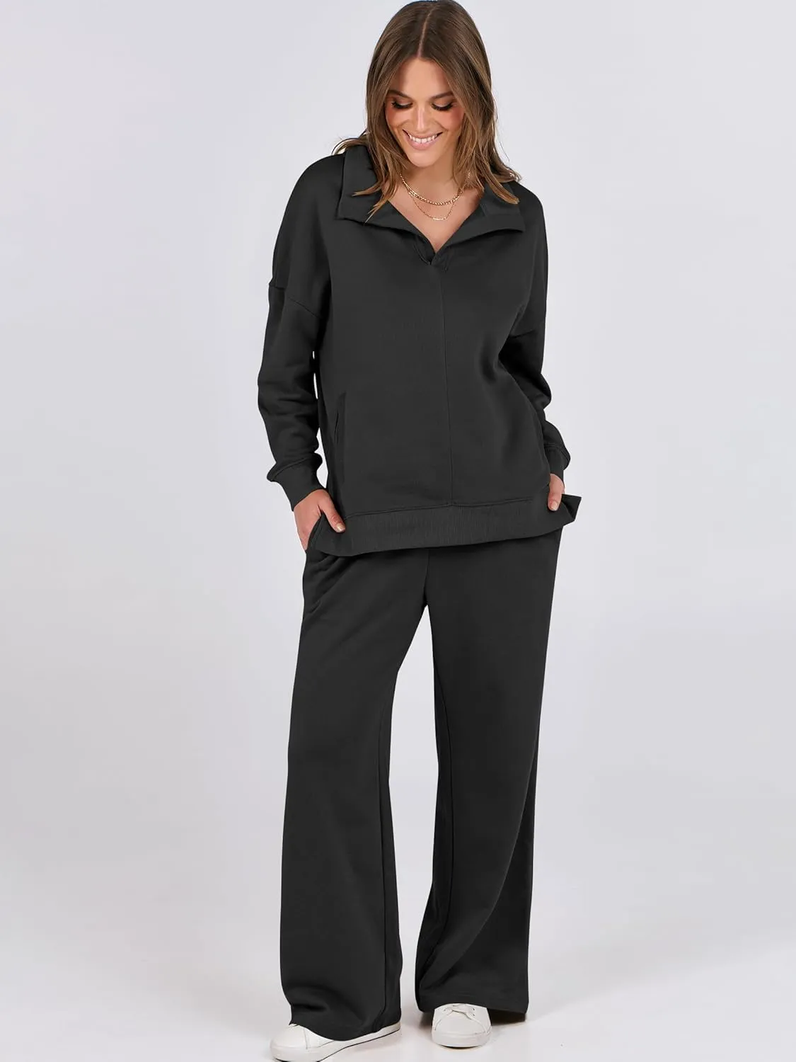 ANRABESS Women 2 Piece Outfits Lounge Sets Oversized Sweatshirt Wide Leg Pants 2025 Fall Casual Sweatsuits Travel Clothes Set