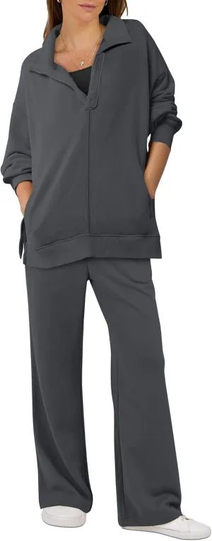 ANRABESS Women 2 Piece Outfits Lounge Sets Oversized Sweatshirt Wide Leg Pants 2025 Fall Casual Sweatsuits Travel Clothes Set