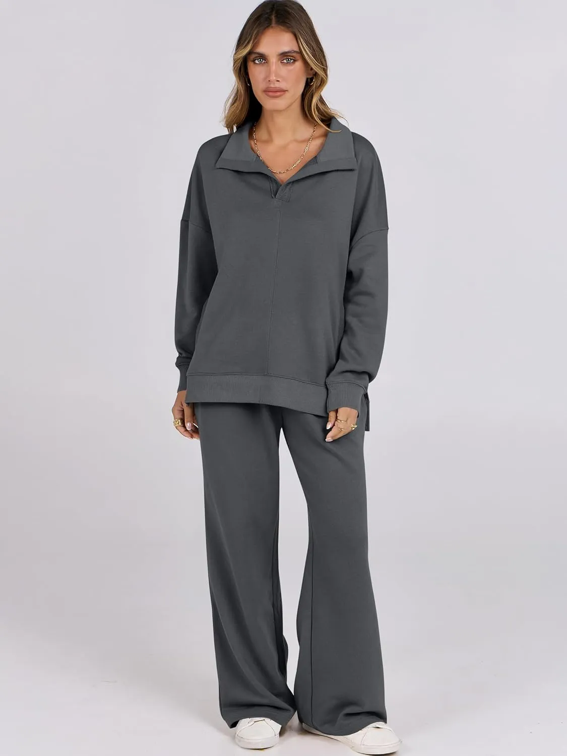 ANRABESS Women 2 Piece Outfits Lounge Sets Oversized Sweatshirt Wide Leg Pants 2025 Fall Casual Sweatsuits Travel Clothes Set