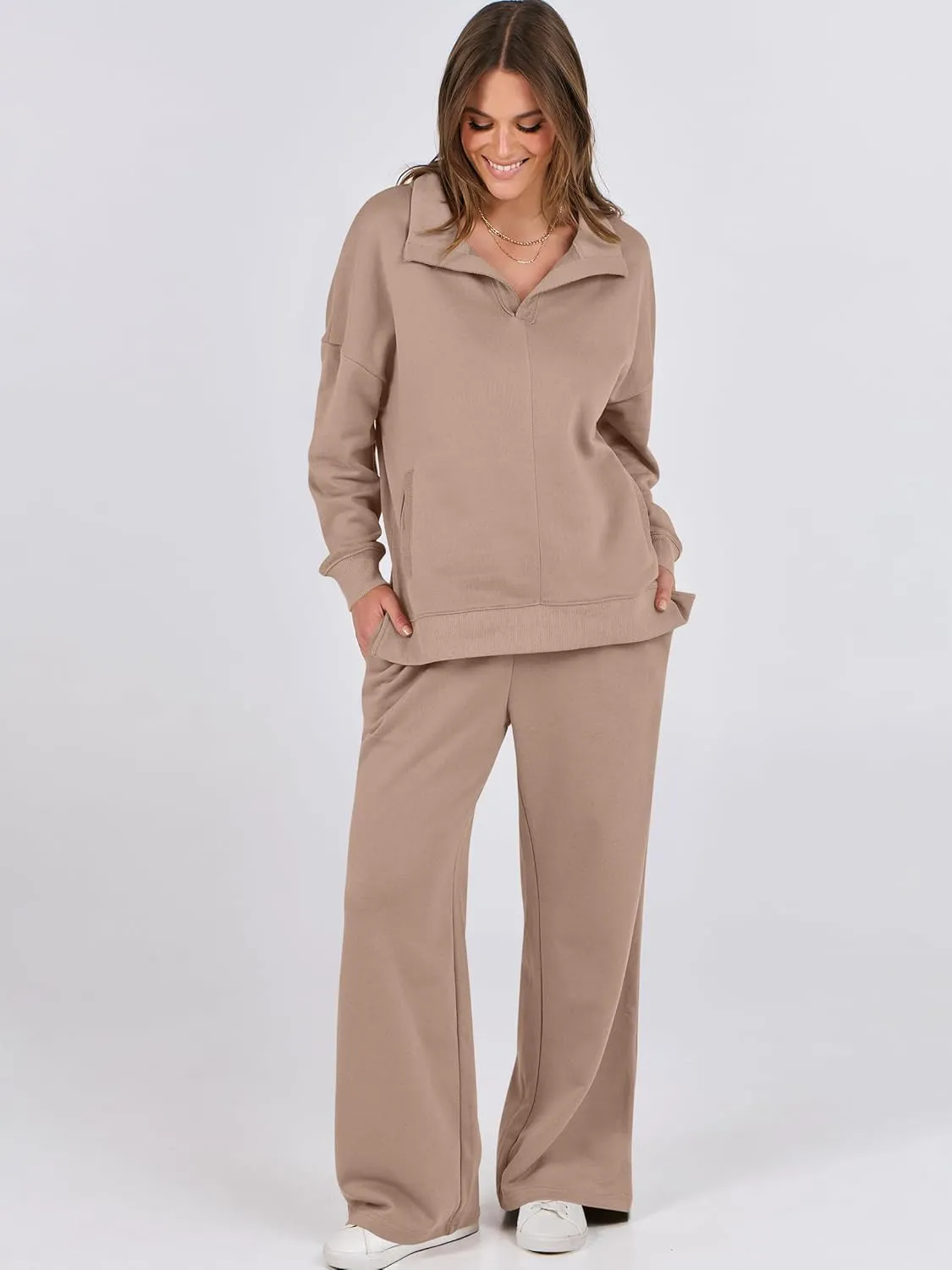 ANRABESS Women 2 Piece Outfits Lounge Sets Oversized Sweatshirt Wide Leg Pants 2025 Fall Casual Sweatsuits Travel Clothes Set