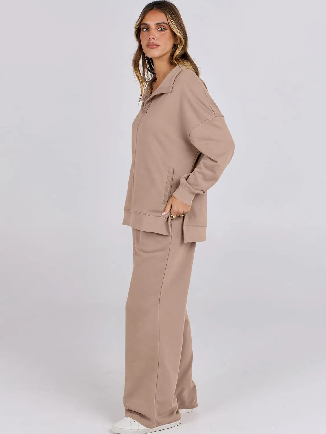 ANRABESS Women 2 Piece Outfits Lounge Sets Oversized Sweatshirt Wide Leg Pants 2025 Fall Casual Sweatsuits Travel Clothes Set