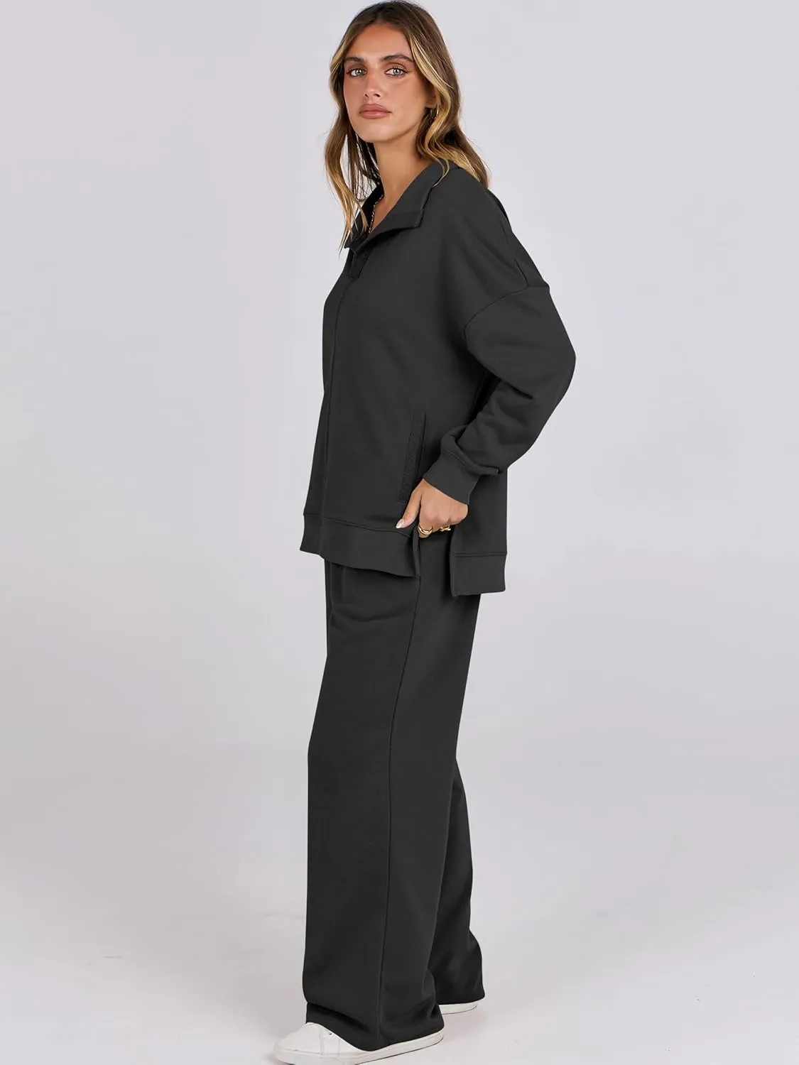 ANRABESS Women 2 Piece Outfits Lounge Sets Oversized Sweatshirt Wide Leg Pants 2025 Fall Casual Sweatsuits Travel Clothes Set