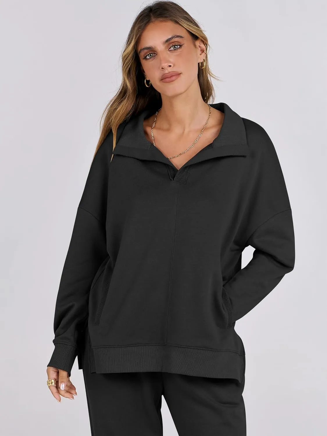 ANRABESS Women 2 Piece Outfits Lounge Sets Oversized Sweatshirt Wide Leg Pants 2025 Fall Casual Sweatsuits Travel Clothes Set