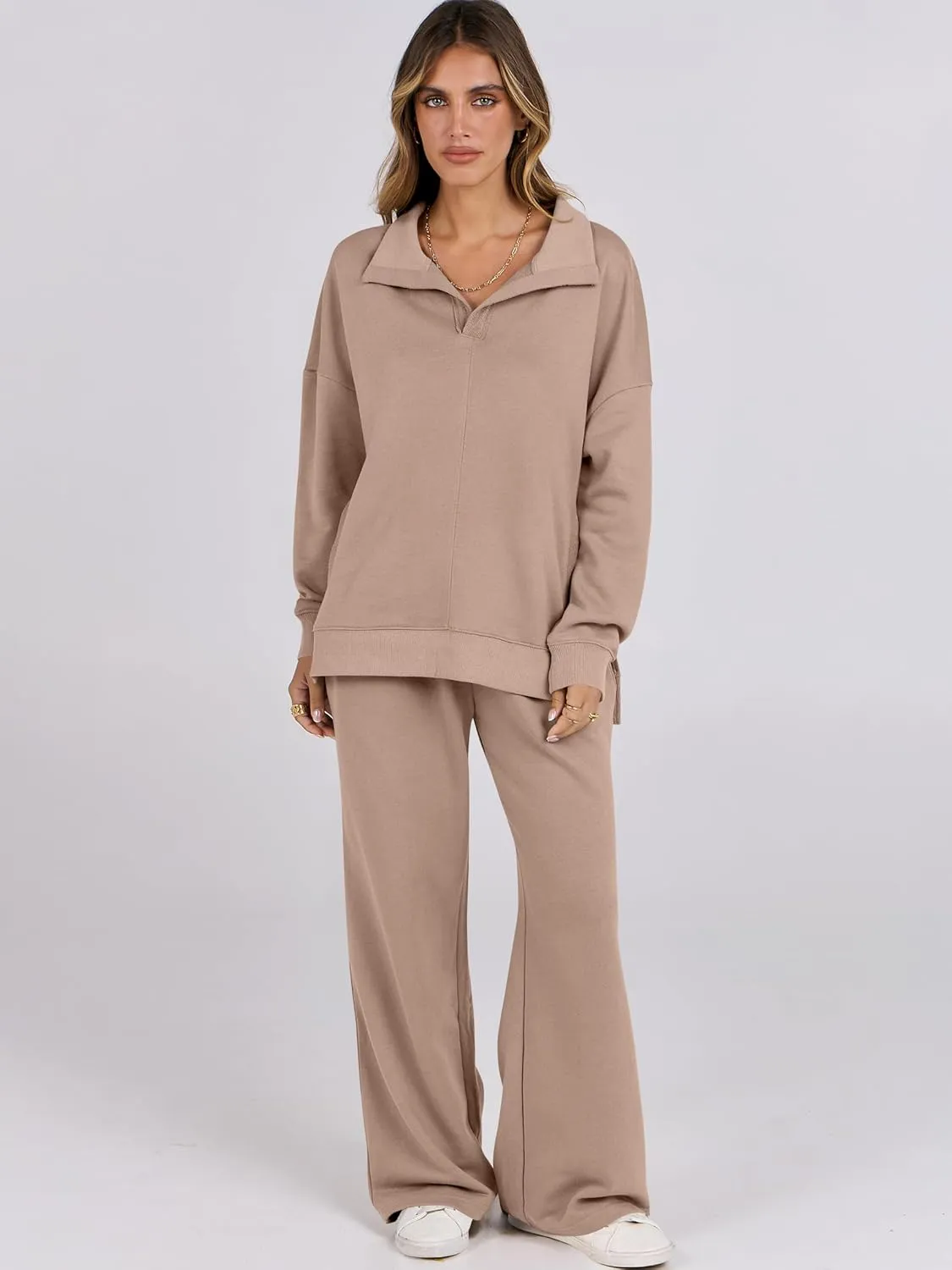 ANRABESS Women 2 Piece Outfits Lounge Sets Oversized Sweatshirt Wide Leg Pants 2025 Fall Casual Sweatsuits Travel Clothes Set