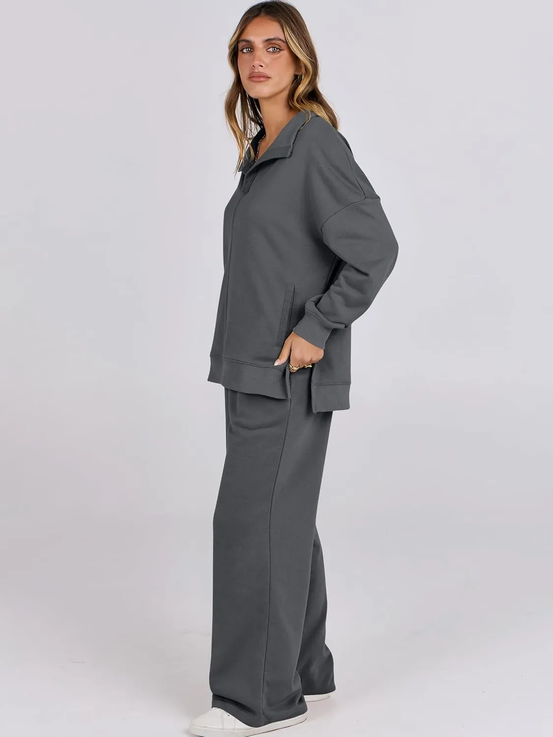 ANRABESS Women 2 Piece Outfits Lounge Sets Oversized Sweatshirt Wide Leg Pants 2025 Fall Casual Sweatsuits Travel Clothes Set