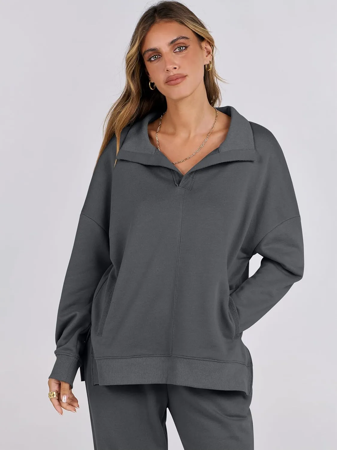 ANRABESS Women 2 Piece Outfits Lounge Sets Oversized Sweatshirt Wide Leg Pants 2025 Fall Casual Sweatsuits Travel Clothes Set