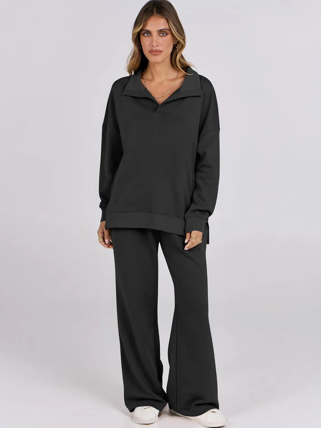 ANRABESS Women 2 Piece Outfits Lounge Sets Oversized Sweatshirt Wide Leg Pants 2025 Fall Casual Sweatsuits Travel Clothes Set