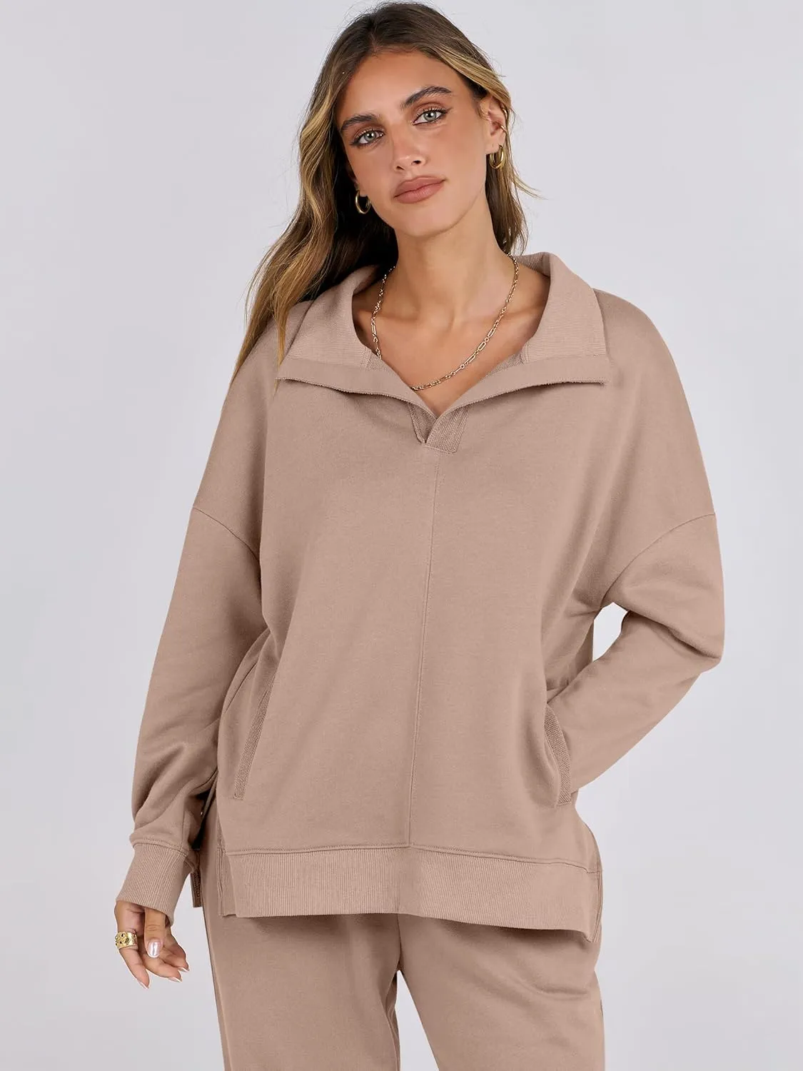 ANRABESS Women 2 Piece Outfits Lounge Sets Oversized Sweatshirt Wide Leg Pants 2025 Fall Casual Sweatsuits Travel Clothes Set