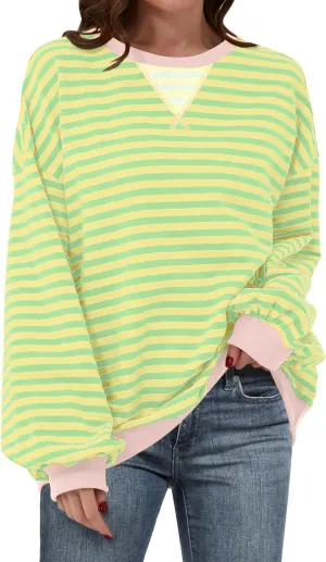 ANRABESS Women Striped Oversized Sweatshirt Crewneck Long Sleeve Shirts Hoodies 2025 Summer Fashion Pullover Top Y2K Outfits