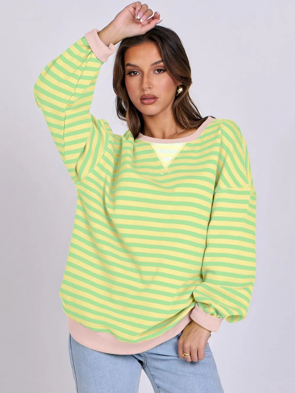 ANRABESS Women Striped Oversized Sweatshirt Crewneck Long Sleeve Shirts Hoodies 2025 Summer Fashion Pullover Top Y2K Outfits