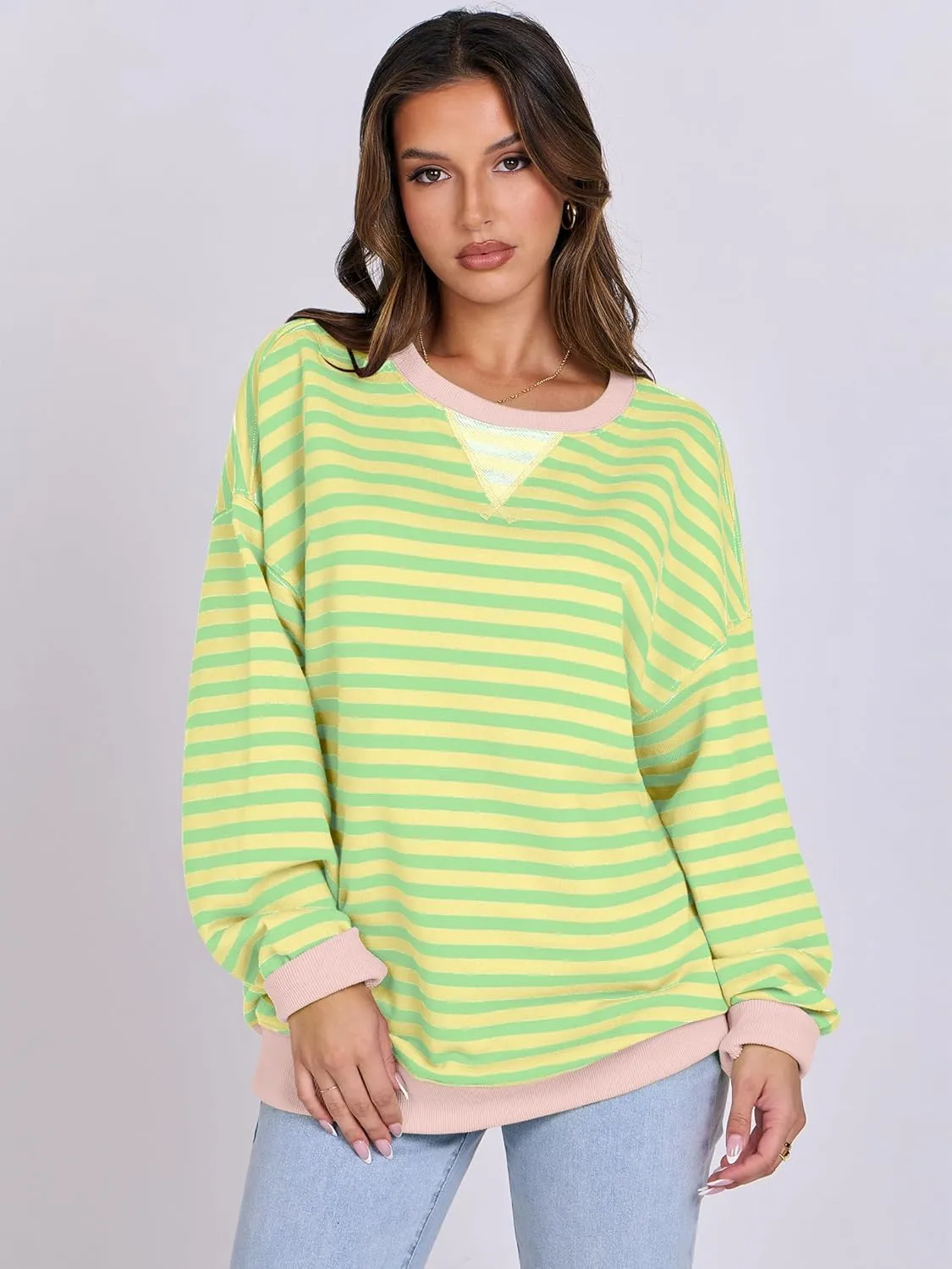 ANRABESS Women Striped Oversized Sweatshirt Crewneck Long Sleeve Shirts Hoodies 2025 Summer Fashion Pullover Top Y2K Outfits
