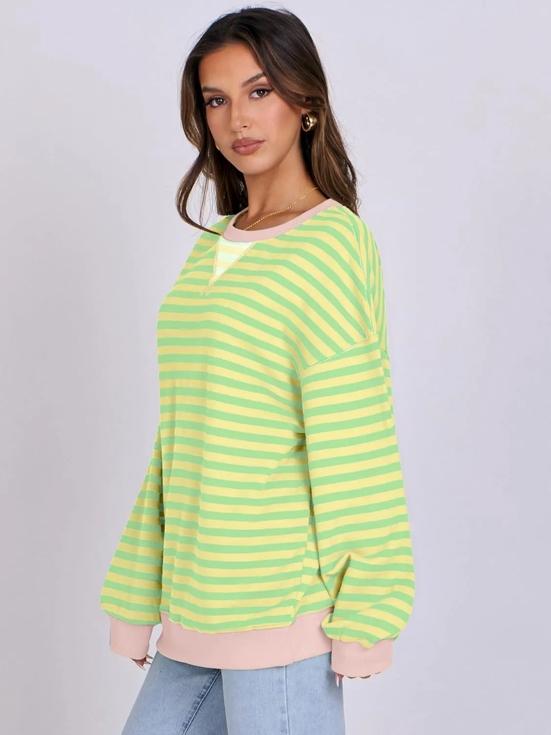 ANRABESS Women Striped Oversized Sweatshirt Crewneck Long Sleeve Shirts Hoodies 2025 Summer Fashion Pullover Top Y2K Outfits
