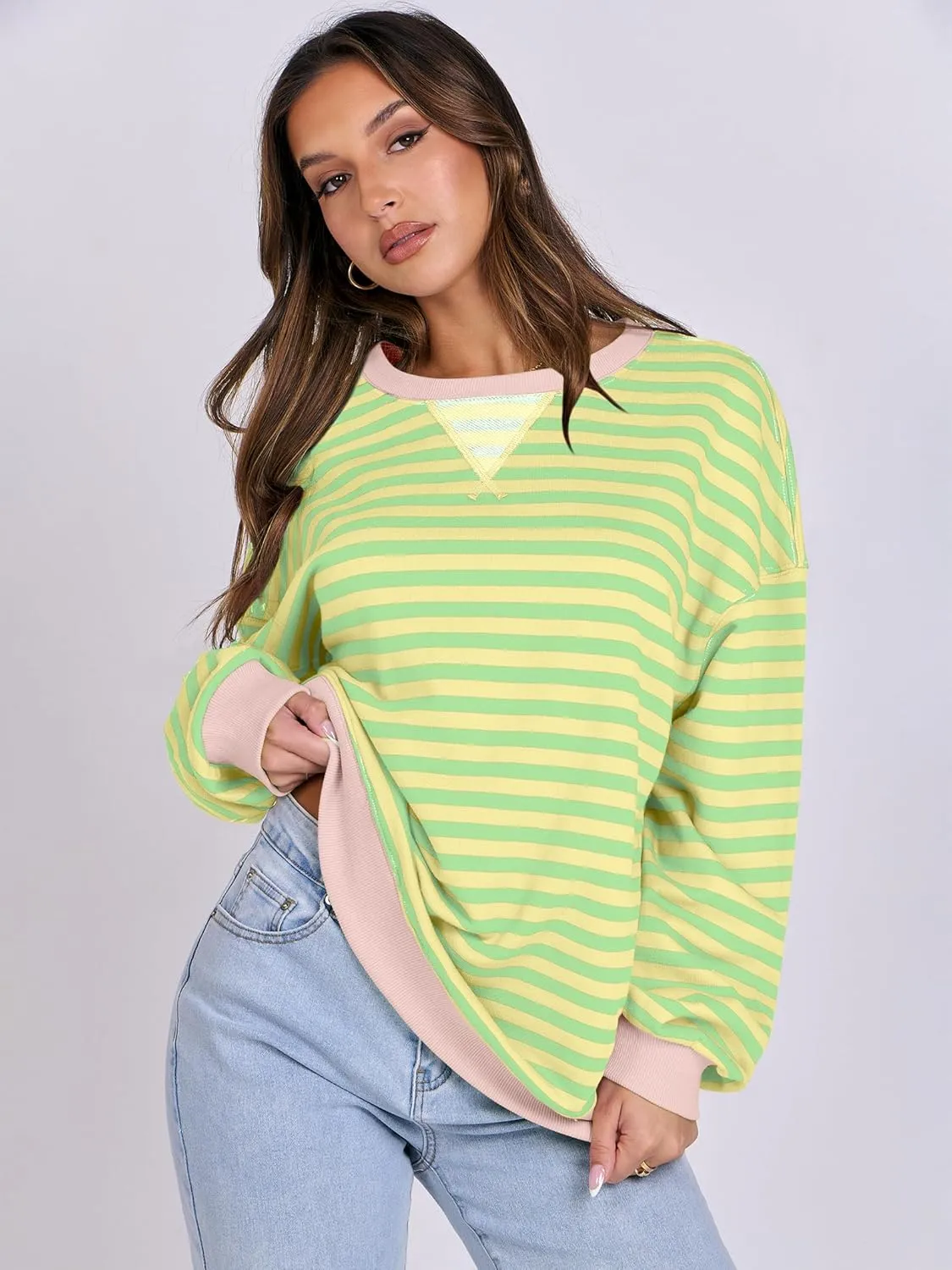 ANRABESS Women Striped Oversized Sweatshirt Crewneck Long Sleeve Shirts Hoodies 2025 Summer Fashion Pullover Top Y2K Outfits