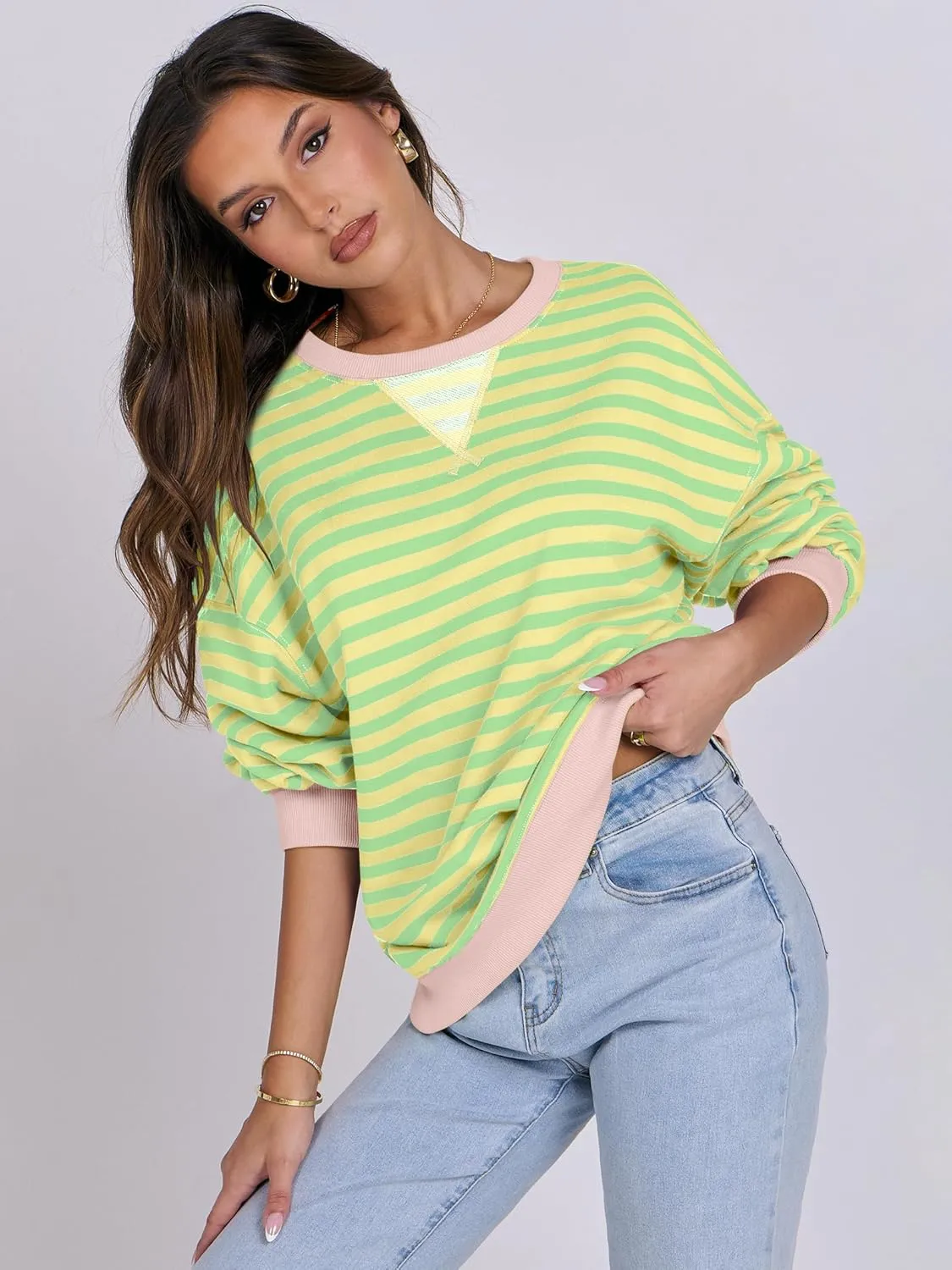 ANRABESS Women Striped Oversized Sweatshirt Crewneck Long Sleeve Shirts Hoodies 2025 Summer Fashion Pullover Top Y2K Outfits