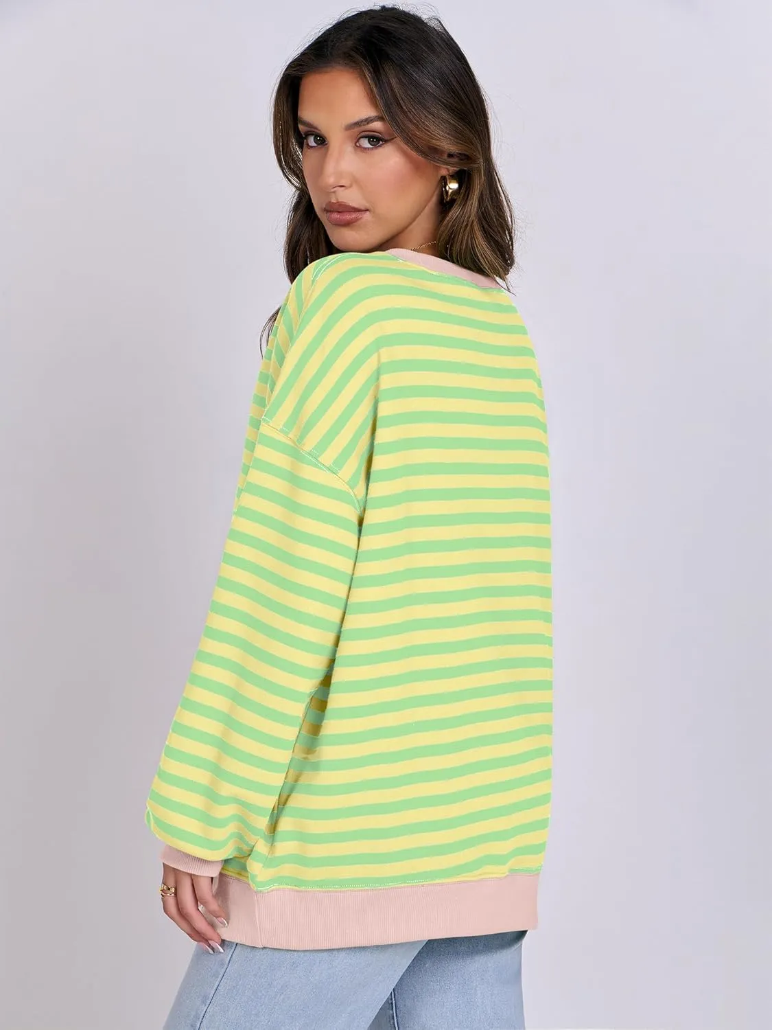 ANRABESS Women Striped Oversized Sweatshirt Crewneck Long Sleeve Shirts Hoodies 2025 Summer Fashion Pullover Top Y2K Outfits