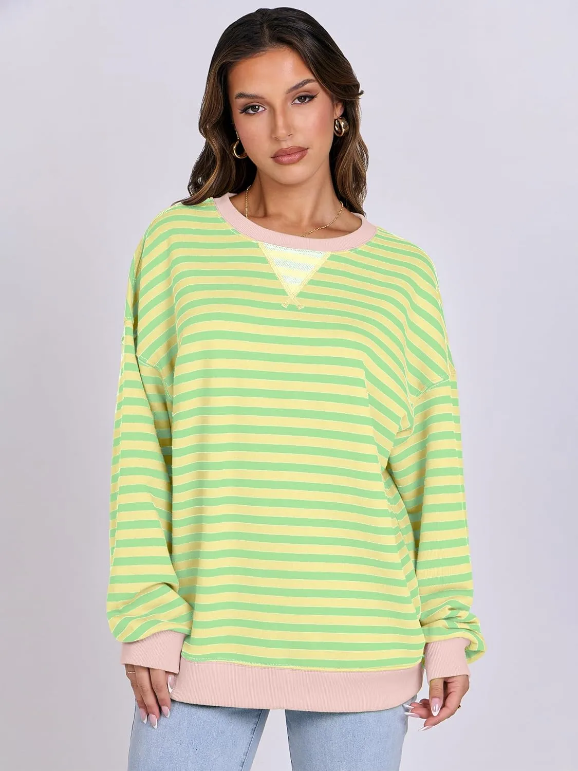 ANRABESS Women Striped Oversized Sweatshirt Crewneck Long Sleeve Shirts Hoodies 2025 Summer Fashion Pullover Top Y2K Outfits