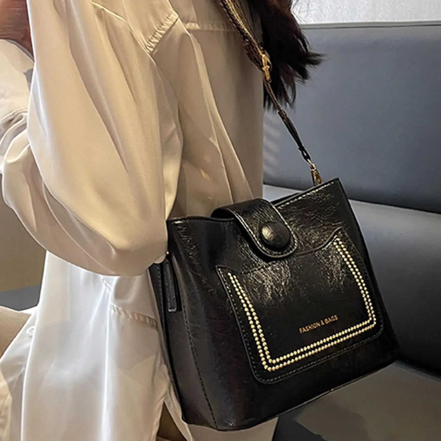 Atmneris Ladies Crossbody Purse Stylish Leather Shoulder Bags Vintage Removable Strap Tote Handbag Satchel Bag