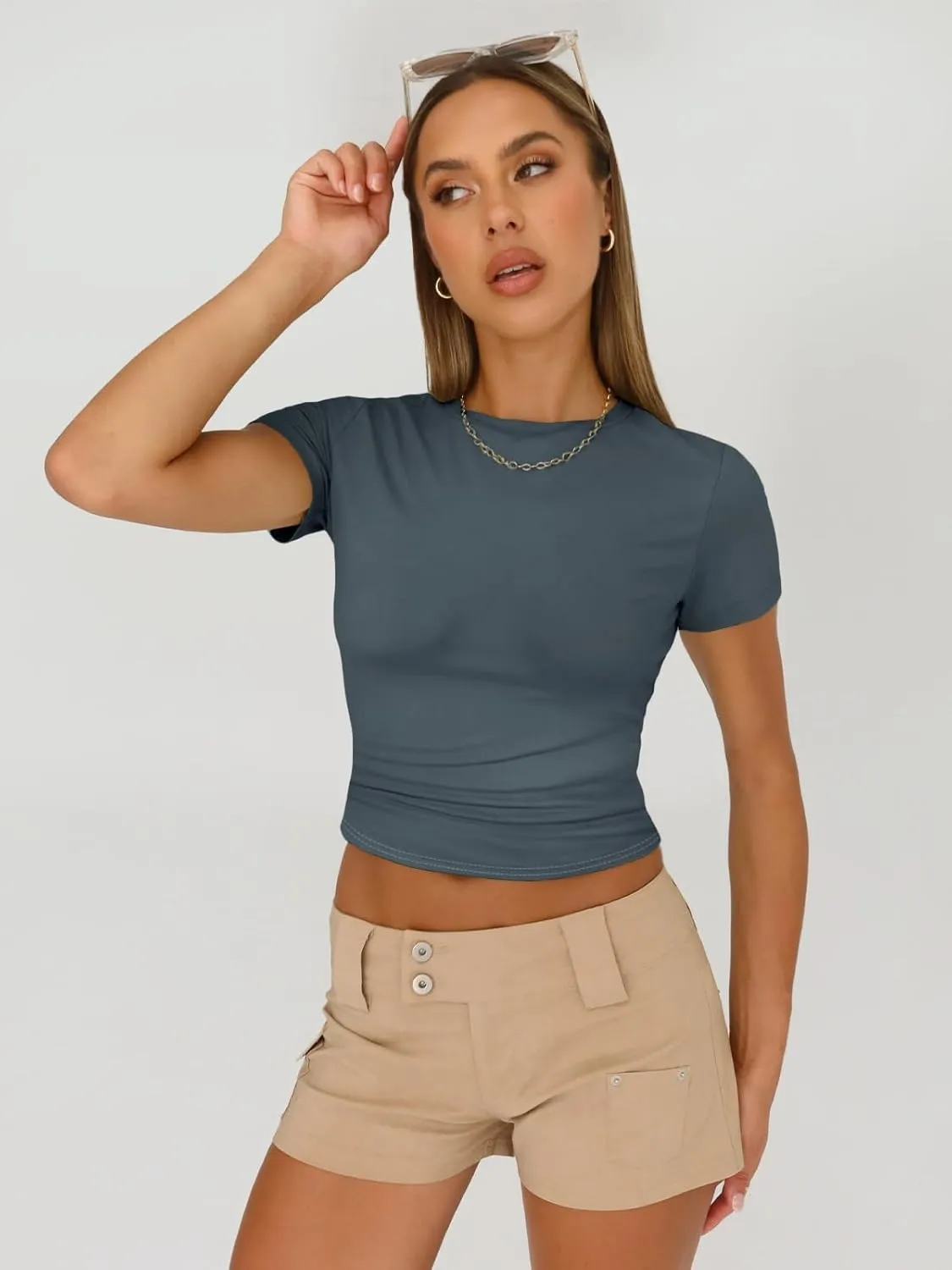 AUTOMET Womens 3 Piece Short Sleeve Shirts Basic Going Out Slim Fitted Crop Tops 2025 Summer Y2k Clothes