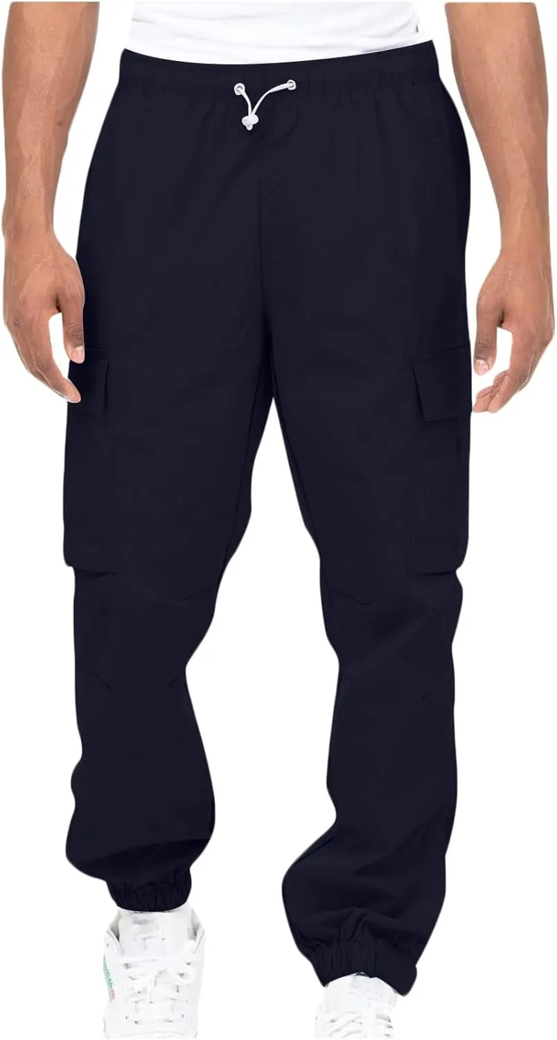 Aymnlox Cargo Pants for Men Baggy Big and Tall Linen Drawstring Sweatpants Casual Hiking Jogger Athletic Straight Pant Pocket