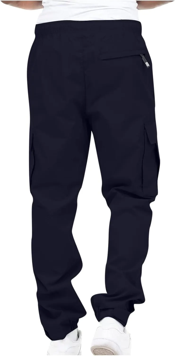 Aymnlox Cargo Pants for Men Baggy Big and Tall Linen Drawstring Sweatpants Casual Hiking Jogger Athletic Straight Pant Pocket