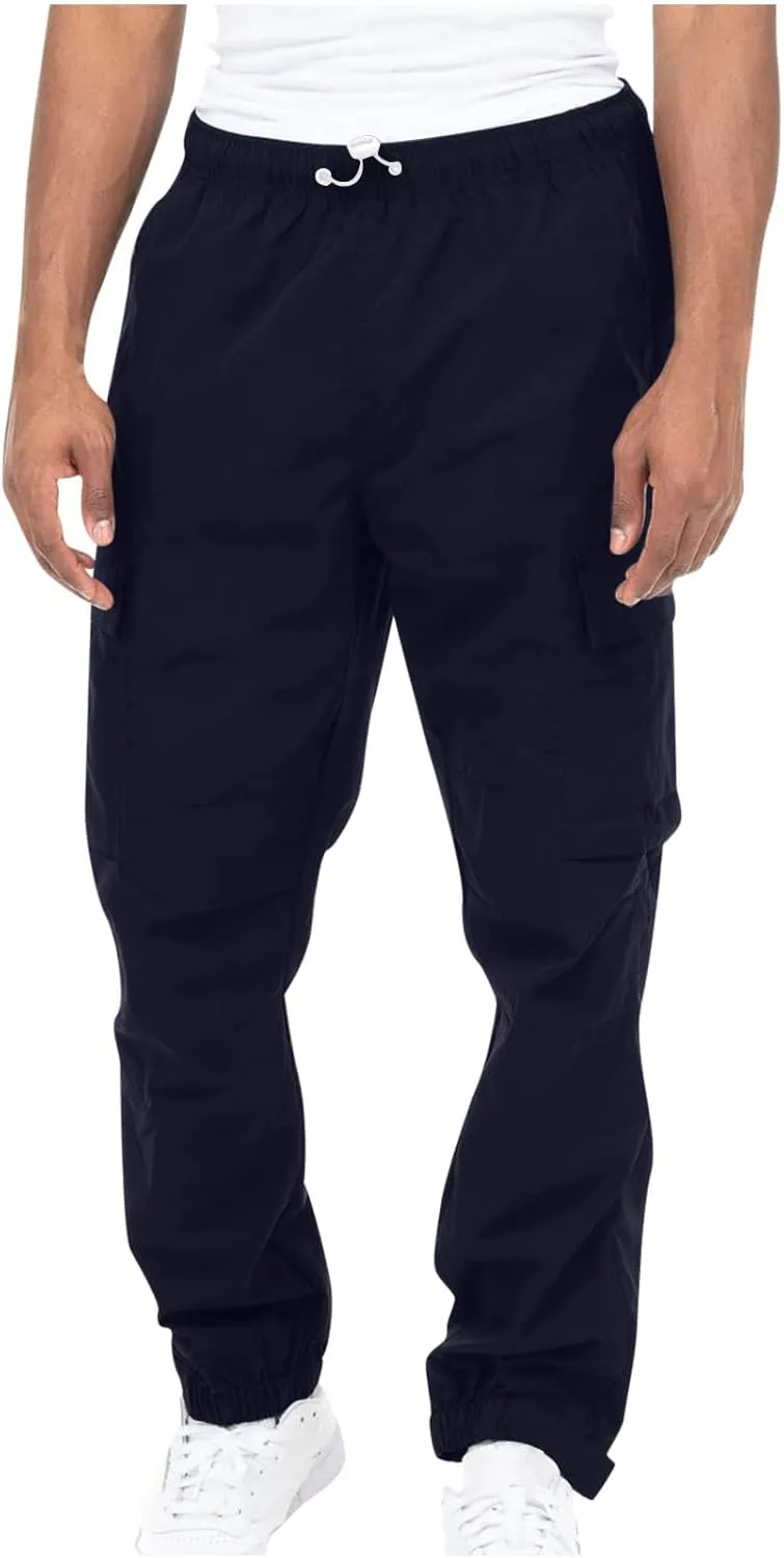 Aymnlox Cargo Pants for Men Baggy Big and Tall Linen Drawstring Sweatpants Casual Hiking Jogger Athletic Straight Pant Pocket