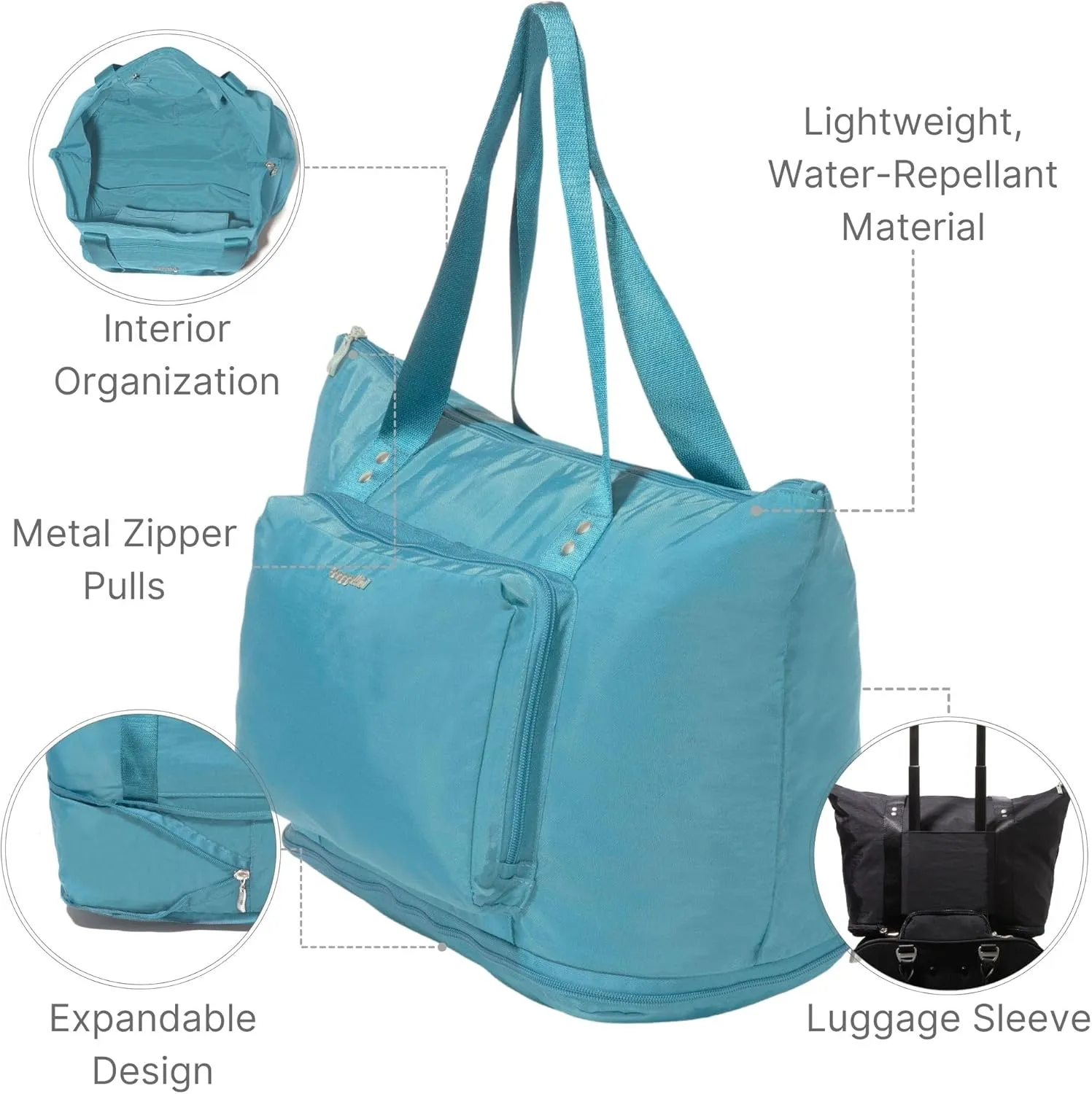 Baggallini Carryall Expandable Lightweight Travel Tote 22" Packable Folding Compact Nylon Washable Weekender w/Luggage Sleeve
