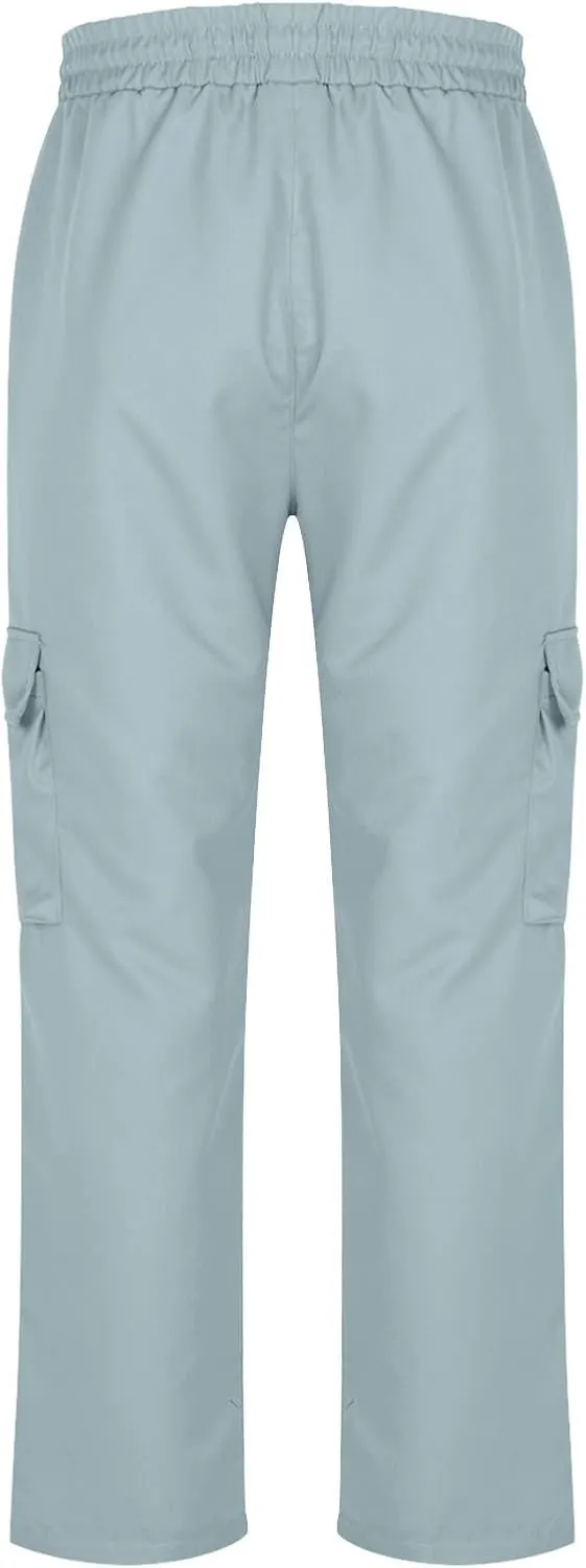 Baggy Straight Leg Cargo Pants for Men Drawstring Waist Work Pants with Pockets Spring Fashion Open Bottom Trousers