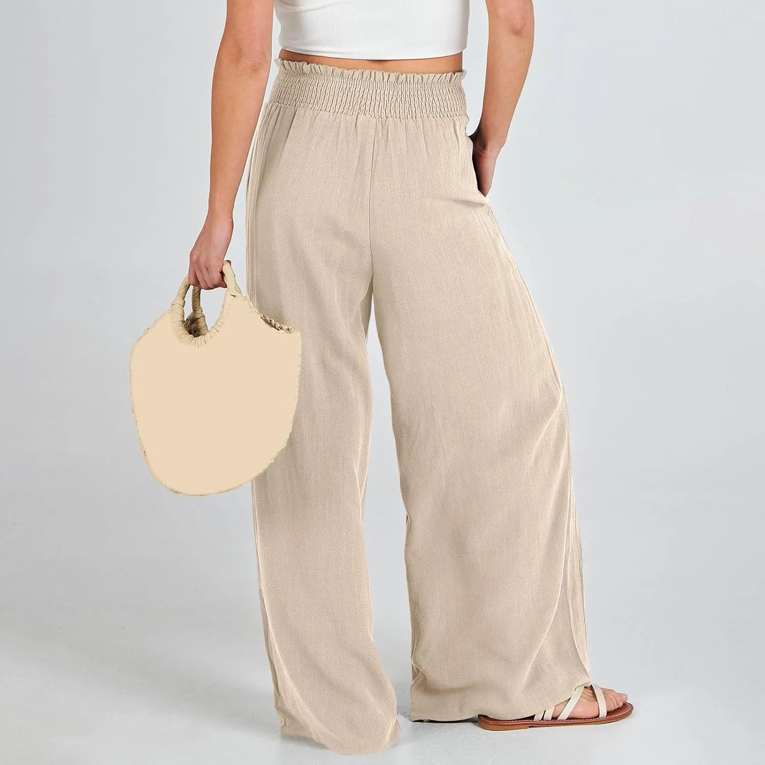 Barrel Pants for Women Winter Comfortable Yoga Palazzo with Pockets Fleece Lined Straight Leg