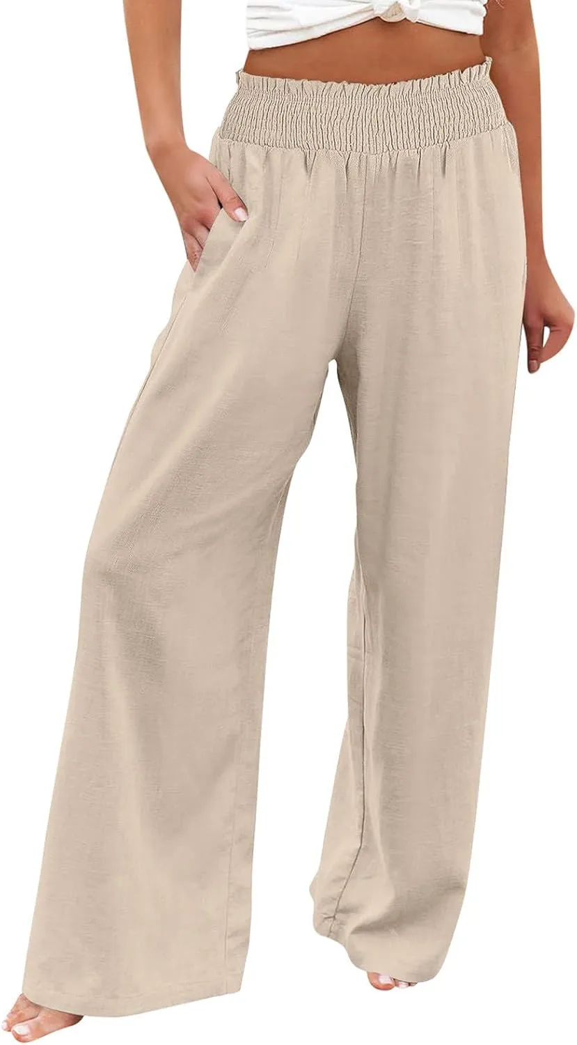 Barrel Pants for Women Winter Comfortable Yoga Palazzo with Pockets Fleece Lined Straight Leg