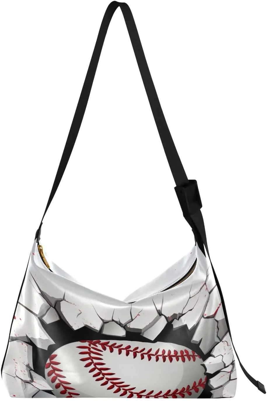 Base Ball Pattern Shoulder Bag for Women Waterproof PU Leather Hobo Bags Crossbody Purse with Zipper Closure