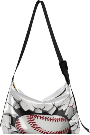 Base Ball Pattern Shoulder Bag for Women Waterproof PU Leather Hobo Bags Crossbody Purse with Zipper Closure