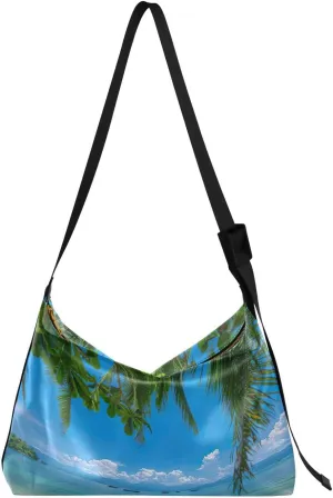 Beach View Shoulder Bag for Women Waterproof PU Leather Hobo Bags Crossbody Purse with Zipper Closure