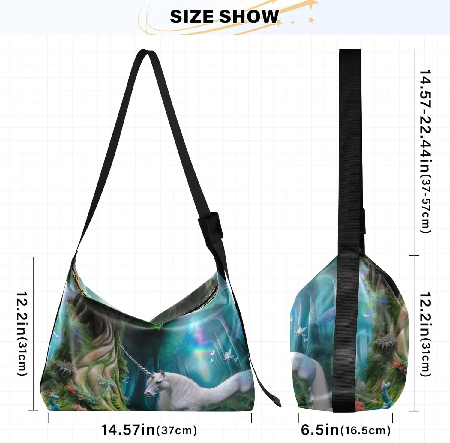 Beautiful Unicorn in Magical Forest Womens Crossbody Bag Leather, Vegan Leather Crossbody Bag, Large Crossbody Hobo Bag