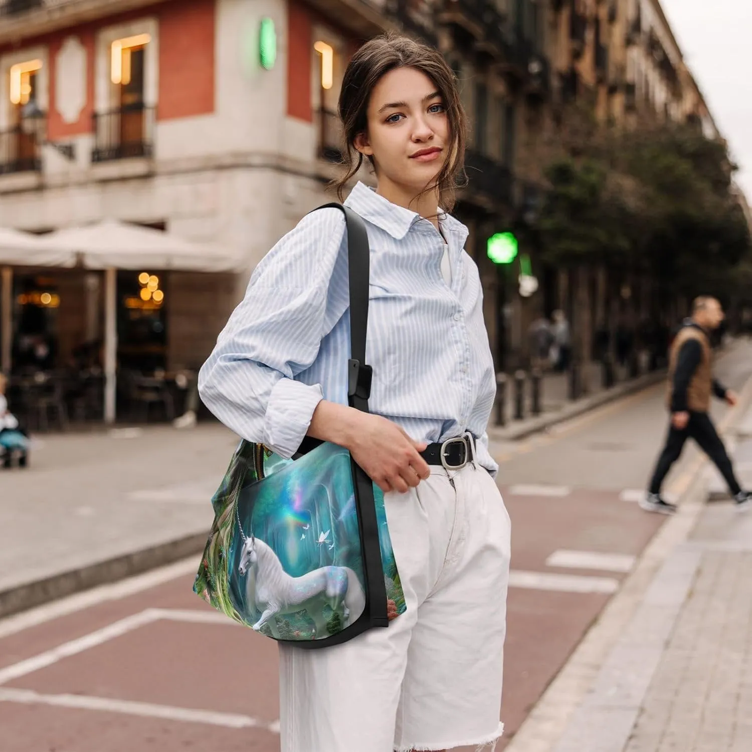 Beautiful Unicorn in Magical Forest Womens Crossbody Bag Leather, Vegan Leather Crossbody Bag, Large Crossbody Hobo Bag